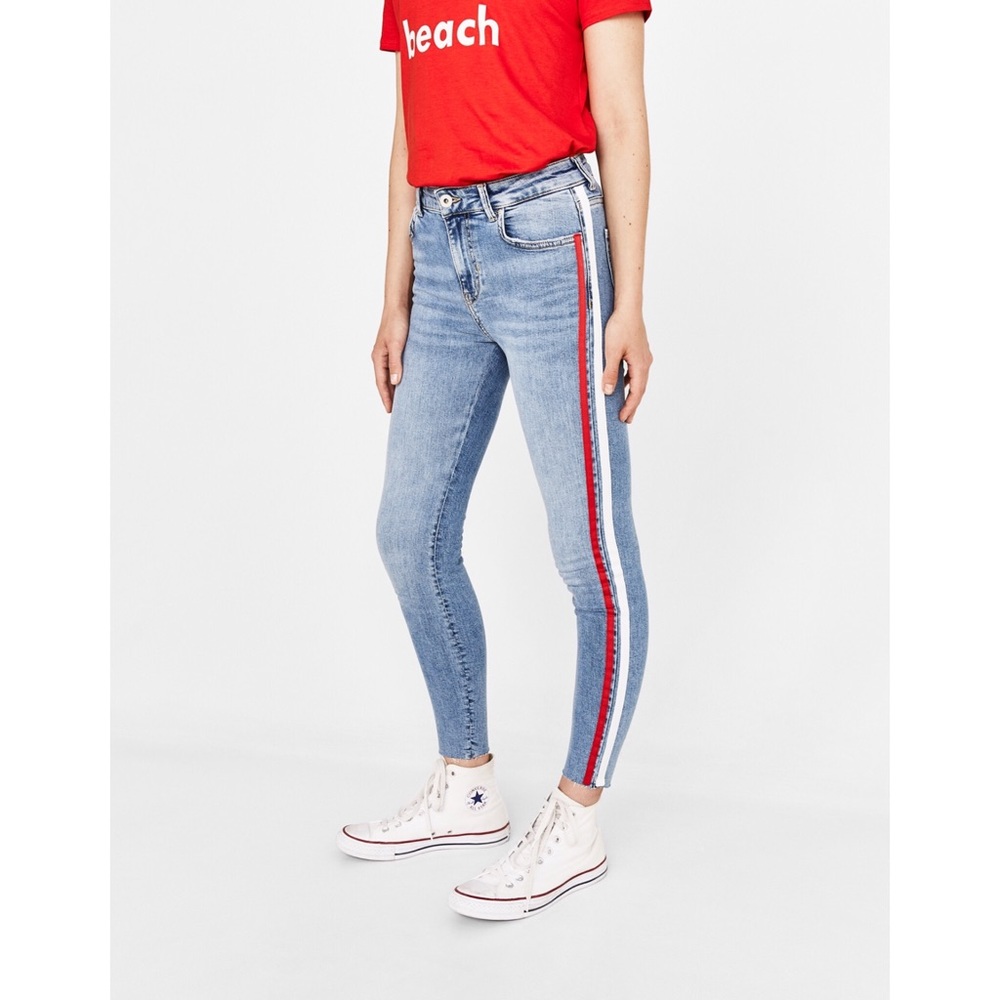 NWT Mid Waist Ankle Skinny Jeans w/ Side Stripes